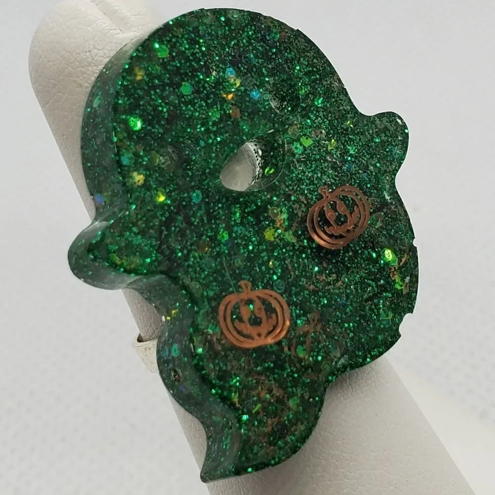 Halloween Green Sparkly Ghost Adjustable Ring